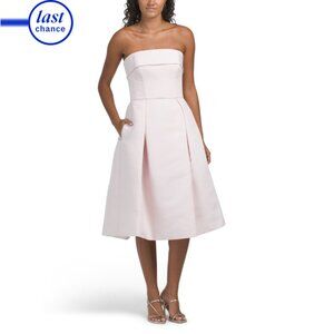 AMSALE Pink Jacquard Midi Dress With Pockets